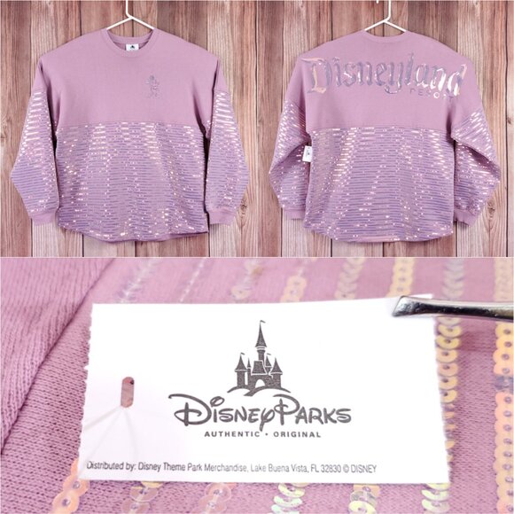 Disney Parks Disneyland Resort Spirit Jersey Size Large Sequins Iridescent Pink - Picture 1 of 16